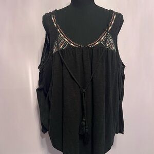 Black off the shoulder top with Embroidered Details